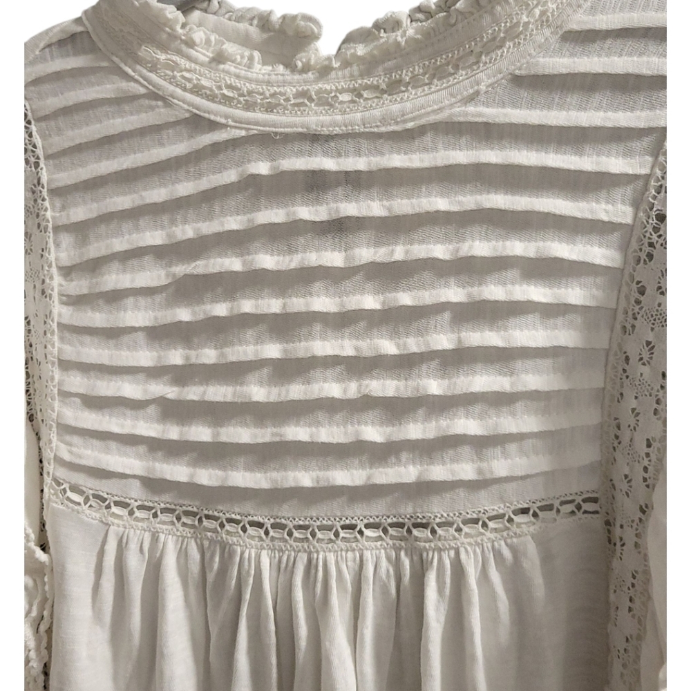 Free People White Lace-Trim Flutter Sleeve Blouse - Picture 10 of 16